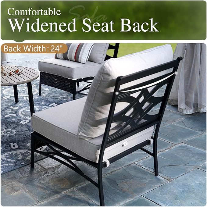 Sophia & William Half-Moon Patio Furniture Set, Curved Outdoor Sofa for 6 with Coffee Table, Rattan Sectional Sofa Outdoor Conversation Sets,Beige