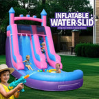 Inflatable Water Slide for Adults, 26FT 100% PVC Waterslide with Big Splash Pool, Widen Slide with Shallow Pool, 1100W Air Blower, Ideal for Backyard, Park (Purple Castle Design) 1