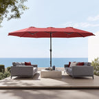 Sophia & William 15 ft Extra Large Patio Umbrella with Base Included, Rectangular Outdoor Umbrella Heavy Duty, Market Umbrella Double-sided Fade Resistant for Pool Garden Backyard, Burgundy