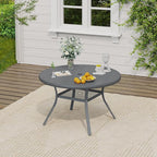 VICLLAX Outdoor Patio Round Dining Table, 40.6"x 40.6" Aluminum Tabletop with Storage Shelf for Deck Lawn Garden Backyard, Dark Grey