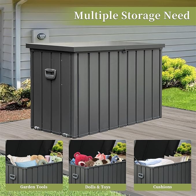 200 Gallon Outdoor Storage Deck Box Waterproof, Large Patio Storage Bin for Outside Cushions, Throw Pillows, Garden Tools, Lockable (Dark Gray)