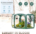Porayhut Pop up Greenhouse Tent,Portable Large Walk-in Plant House 10’X10’ ,Indoor Outdoor Gardening Plant Sunshine Room with PVC Mesh Cloth Cover for Protecting Plant from Cold Frost & Birds
