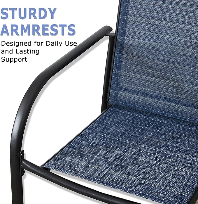 Patio Chairs Set of 2, Outdoor Dining Chairs with Breathable Textilene Fabric, Stackable Patio Chairs for Lawn, Garden, Backyard, Poolside, Dark Blue