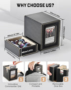 ZLCA MTG Commander Deck Box with Display Window, Deck Box Holds 100 Double-Sleeved with Dice Tray & 35pt Magnetic Card Holder(Black& Gold)