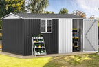 DWVO 12x8ft Metal Outdoor Storage Shed with Window, Lockable Tool Storage Sheds, Oversized Steel Garden Sheds with Sloped Roof for Backyard, Patio, Garage, Lawn, Gray & White