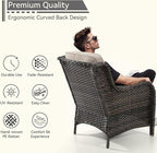 5 Pieces Patio Conversation Set, Wicker Chairs Set of 2 and Two Ottomans with 3.5-inch Seat Cushions, 1 Side Table High Back and Curved Armrest for Backyard, Balcony and Deck, Beige