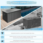 Metal Deck Box, 200 Gallon Outdoor Storage Box Waterproof, Large Patio Furniture Storage Cabinet, Lockable Storage Chest for Porch, Pillows, Cushions, Pool, Tools, Backyard -Grey