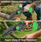Mini Chainsaw Cordless, 8 Inch & 6 Inch Portable Electric Chain Saw with 2 Battery 8 Chains, Auto Oiler, Battery Powered Small Handheld Saw for Wood Cutting, Tree Trimming, Garden(Green)