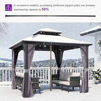 PURPLE LEAF 10' X 10' Hardtop Gazebo Permanent Gazebo with Galvanized Steel Double Roof for Patio Lawn Garden Aluminum with Netting and Curtains Grey