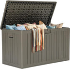 YITAHOME 200 Gallon Extra Large Deck Box, Double-Wall Resin Outdoor Storage Box with Flexible Divider for Patio Cushions Pool Supplies Garden Tools, 990 lbs Load Capacity, Lockable (Light Brown)