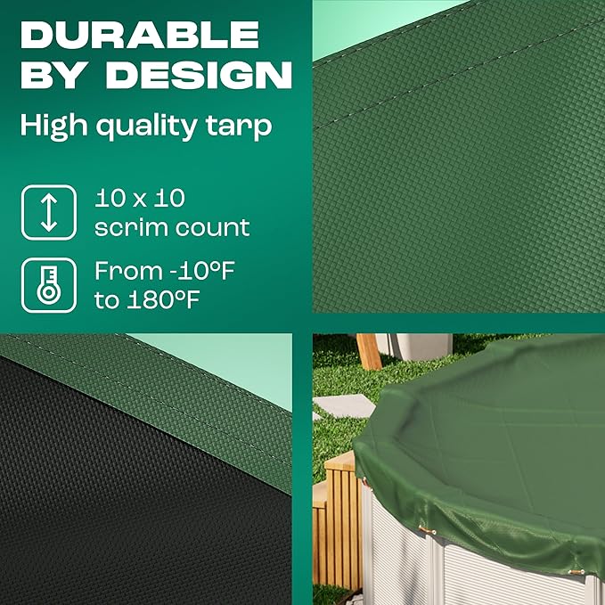Yankee Emerald Series Pool Covers for Above Ground Pools | Round 24 ft Swimming Pool Cover w/Steel-Core Cable, Winch for Winterization | 9 mil Medium-Thickness for Off-Season, On-Season Protection