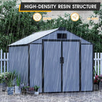 8 x 8 FT Resin Outdoor Storage Shed, All-Weather Plastic Garden Shed with Floor, Lockable Doors & Windows, Plastic Tool Shed for Poolside, Backyard, Patio