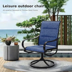MFSTUDIO Outdoor Swivel Patio Dining Chairs Set of 2, High Back Padded Textilene Patio Chairs for Balcony, Backyad, Deck, Garden (Padded Navy Fabric,Black Frame)