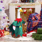 Christmas Goose Outfit Clothes for 23" High Cement or Plastic Goose Elf Red Green Costume Porch Garden Costume for Yard Outdoor Patio Xmas Holiday Decor