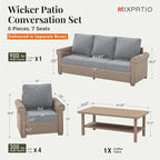 Patio Furniture Set 6 pcs, Wicker Outdoor Patio Furniture, 3-Seat Sofa, 4 Single Chairs and Coffee Table, Rattan Patio Conversation Set for Backyard Deck, Grey