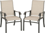 NUU GARDEN Patio Dining Chairs Set of 2, Outdoor Dining Chair with Powder-Coated Frame, All Weather Metal Dining Chairs with Textilene High Back and Wider Seat for Backyard, Deck, Balcony, Beige