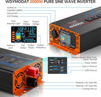 2000W Pure Sine Wave Inverter, Car Power Inverter 12V to 110V 120V, DC to AC Converter Generator with AC Outlets 3.0A USB Type-C, Remote Controller LCD Display Truck Inversor for Vehicles, RV