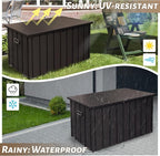 Outdoor Storage Box, 100 Gallon Metal Deck Box Waterproof, Outside Steel Storage Lockable Cabinet, Indoor Storage Bin Container for Patio/Poolside/Backyard Cushions, Pillow -Brown