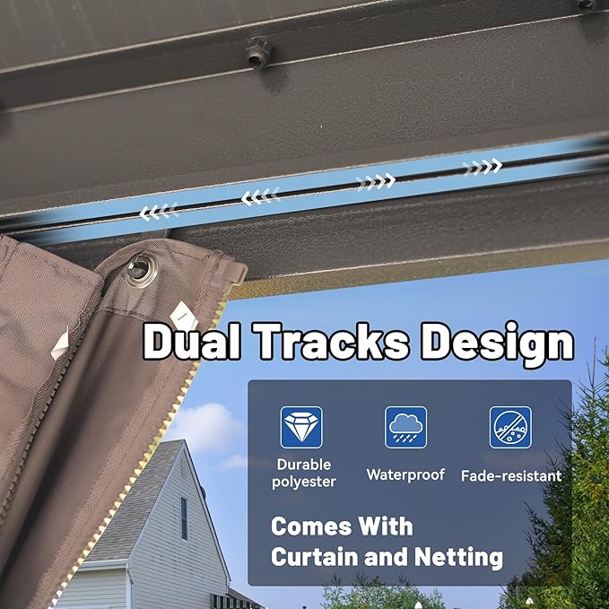 Outdoor Hardtop Gazebo for Patio 12x14FT with Resin-Galvanized Steel Roof, Metal Hard Top Gazebo with Gutters, Heavy Duty Gazebos All Season with Curtains & Netting, for Deck, Backyard, Hot Tub