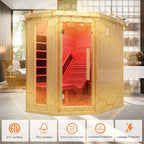 Infrared Sauna Room with Recliner, One Person Infrared Sauna Home, 220V，2300W, 4 Heating Tubes, 4 Carbon Crystal Heating Panel, Bluetooth Speakers, 7 Color Light, Oxygen Bar