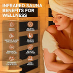 springspa Far Infrared Sauna for Home, Home Indoor Infrared Sauna for 2-Person, Canadian Hemlock Wood Sauna Room with Low Emf Red Light Therapy, 9 Chromotherapy Lights, Bluetooth Speakers