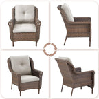 Patio Wicker Chairs Outdoor Furniture Chair - Set of 4 Outside All Weather Lawn Dining Brown Rattan Armchair with High Back&Deep Seating for Deck Porch Balcony Backyard Garden - Beige