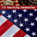 Nylon Embroidered American US Flag 3x5 FT 100% Made in The USA- Heavy Duty Vibrant Colors United States Flag with Embroidered Stars and Sewn Stripes for Home/Company/Indoor Outdoor Decoration (FMAA Certified)