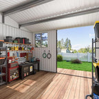 10x10 FT Outdoor Storage Shed, Metal Garden Tool Shed with Updated Frame Structure, Lockable Doors and Windows, Ideal for Backyard Garden Patio Lawn, Grey