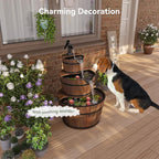 Aoxun 3-Tier Outdoor Water Fountain, Wood Barrel Cascading with Electric Decorative Hand Pump, Rustic Waterfall Fountain for Garden, Backyard, Patio, Porch, Yard