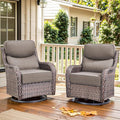 Luxury Outdoor Swivel Rocker Patio Chairs Set of 2, High Back Swivel Patio Chairs with 6-Inch Thick Cushions, Wicker Outdoor Gliders for Porch, Yard, Deck, Poolside, Brown/Grey