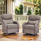 Luxury Outdoor Swivel Rocker Patio Chairs Set of 2, High Back Swivel Patio Chairs with 6-Inch Thick Cushions, Wicker Outdoor Gliders for Porch, Yard, Deck, Poolside, Brown/Grey
