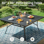PHI VILLA 9 Pieces Square Outdoor Dining Table Set for 8, 60” Large Metal Steel Dining Table & Rattan Wicker Chairs with Cushions, Dining Furniture Set for Patio, Deck, Yard, Porch