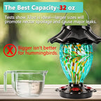 LUJII Solar Powered Color Changing Hummingbird Feeder for Outdoors Hanging, Hand Blown Glass Reservoir, 32 fl.oz, Never Leak, Illuminated Lantern for Garden Decor, for Bird Lover (Teal)