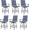 Sophia & William Patio Swivel Bar Stools Set of 6, Bar Height Patio Chairs, High Top Patio Chairs, Supports 300 lbs (Blue Fabric)