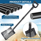 Beach Sifter Sand Scoop for Treasure Hunting, 47" Adjustable Metal Sand Sifter Shovel with Comfort Grip for Kids & Adults, High Sides for Shells & Relics