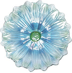 MUMTOP Outdoor Glass Birdbath with Metal Stand for Outside Yard Garden Decor, 18 inch Diameter Blue Bird Baths Bowl for Outdoors, 21 inch Height