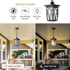JYZ Dusk to Dawn Outdoor Pendant Lantern, 15 Inch Craftsman Style Large Exterior Hanging Light with Water Ripple Glass, Traditional Outdoor Chandelier for Front Porch Gazebo Patio Garden