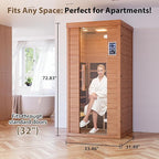 Polar Aurora 1- Person Infrared Sauna, Remotely Controllable Indoor Sauna, Low EMF 1200W/120V LCD Heater, WiFi & BT Control, 9-Color Light Therapy, Safe Flame-Retardant Material, Wood
