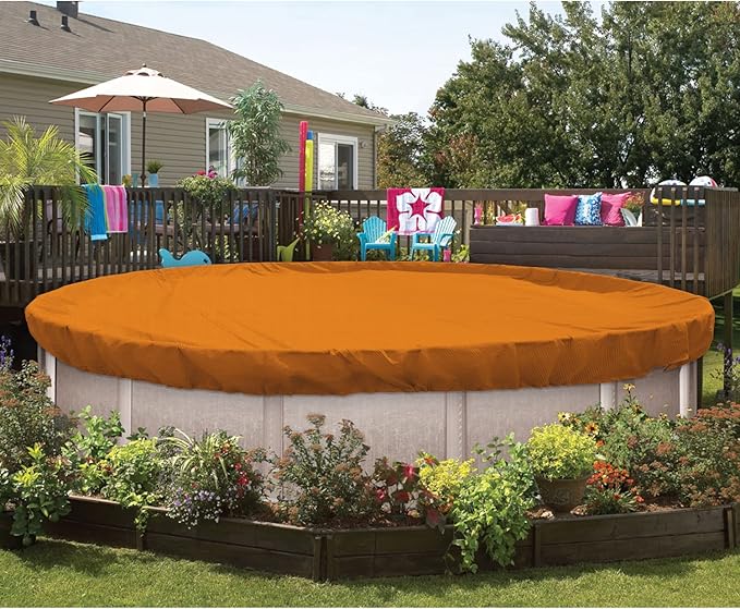 ECOOPTS 15 ft Round Pool Cover for Above Ground Pools, Swimming Pool Cover Protector Winter Safety Cover (Orange)