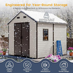 Plastic Shed 8x8 Outdoor Storage Resin Sheds, 2 Lockable Awning Windows, Reinforced Steel Frame, Heavy-Duty Resin Garden Shed for Backyard, Patio, Tool & Bike Storage