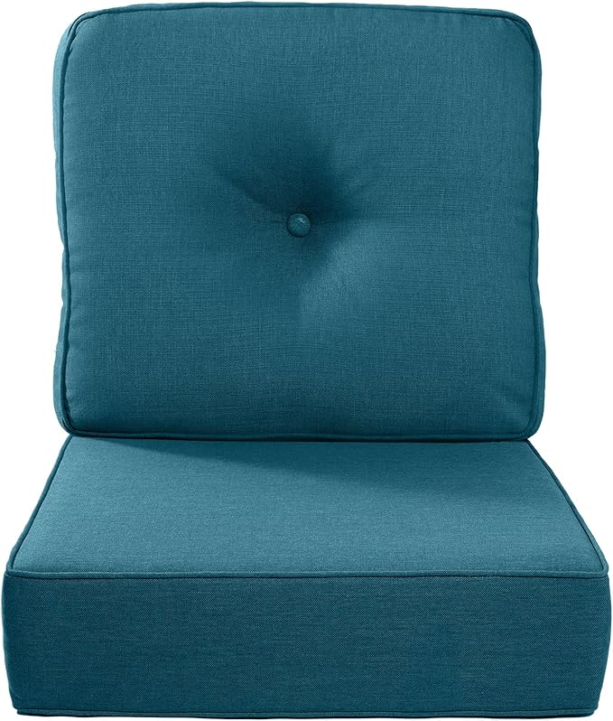 Luxury 22x24/22x25 6-Inch Outdoor Cushions - Water Repellent 1 Set Patio Back&Seat Cushion for Wicker Dining Rocking Swivel Chairs Loveseat Couch Sectional Sofa - Peacock Blue