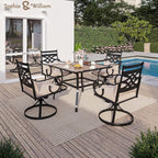Sophia & William Swivel Patio Dining Set for 4, Outdoor Table and Chairs, Removable Seat Cushions, 37" Black Frame & Wood-Like Tabletop