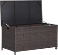 Giantex Outdoor Wicker Storage Box - 50 Gallon PE Rattan Storage Container with Lid, Waterproof Liner, Universal Wheels, Deck Storage for Pillows, Cushions, Gardening Tools, Mix Brown
