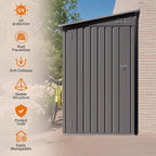 4x9 FT Lean to Shed with Windows, Metal Sheds & Outdoor Storage with 6 Vents and 1 Side Open Door, Outdoor Storage Shed Waterproof for Backyard, Garden, Patio, Gray