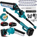 2-in-1 Cordless 6 in Pole Saw for Tree Trimming,15.5 ft Extended Reach Electric Saw with 180° Adjustable Head, Brushless Motor, 2 x 1300 Ah High-Capacity Batteries & Extra Chain