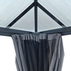 KEIKI 12 * 16FT Permanent Hardtop Gazebo with Netting and Curtains, Double Roof Waterproof Pergola Sunshade Pavilion for Outdoor Patio Lawn Backyard and Garden, Aluminum Frame Polycarbonate Canopy