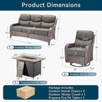 Luxury High Back Outdoor Furniture 6-Inch Thick Cushions with 50,000 BTU Gas Propane Fire Pit Tablet, Patio Furniture Set with Swivel Chairs, for Porch, Balcony, Deck and Yard