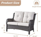 HUMMUH Outdoor Loveseat Sofa 2-Seat PE Rattan Patio Love Seat with Cushions,Deep Seat High Curved Back Armset Sectional Couch for Patio,Garden,Yard,Porch