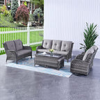 HUMMUH Outdoor Loveseat Sofa 2-Seat PE Rattan Patio Love Seat with Cushions,Deep Seat High Curved Back Armset Sectional Couch for Patio,Garden,Yard,Porch
