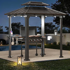 Modern Shade Grill Gazebo 6' X 8', Aluminum BBQ Gazebos with Shelves and Ceiling Hook, Grill Canopy Hardtop with Galvanized Steel Roof, Extra-Wide Column Design, Outdoor Grill Gazebo for Patio, Black